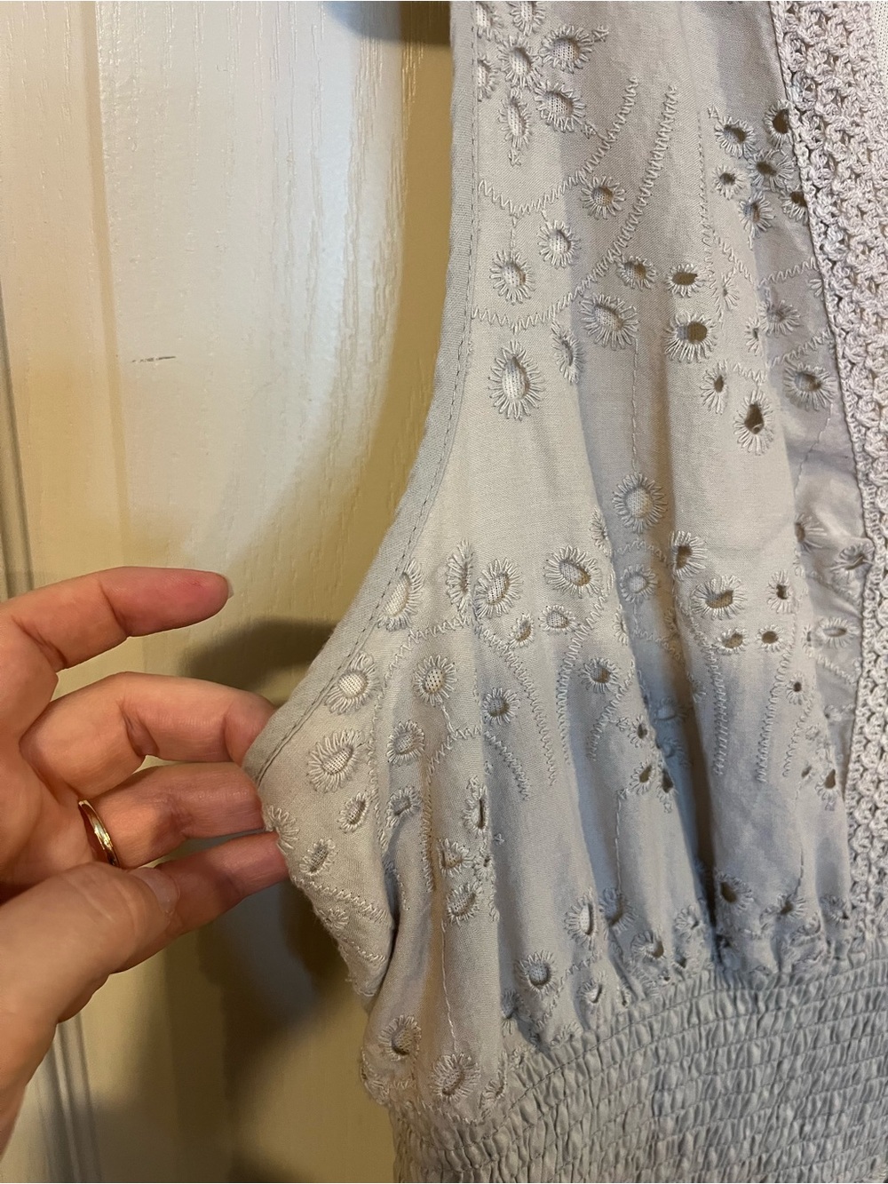 Sleeveless Light Gray Eyelet V-Neck Midi Dress - Picture 5 of 6